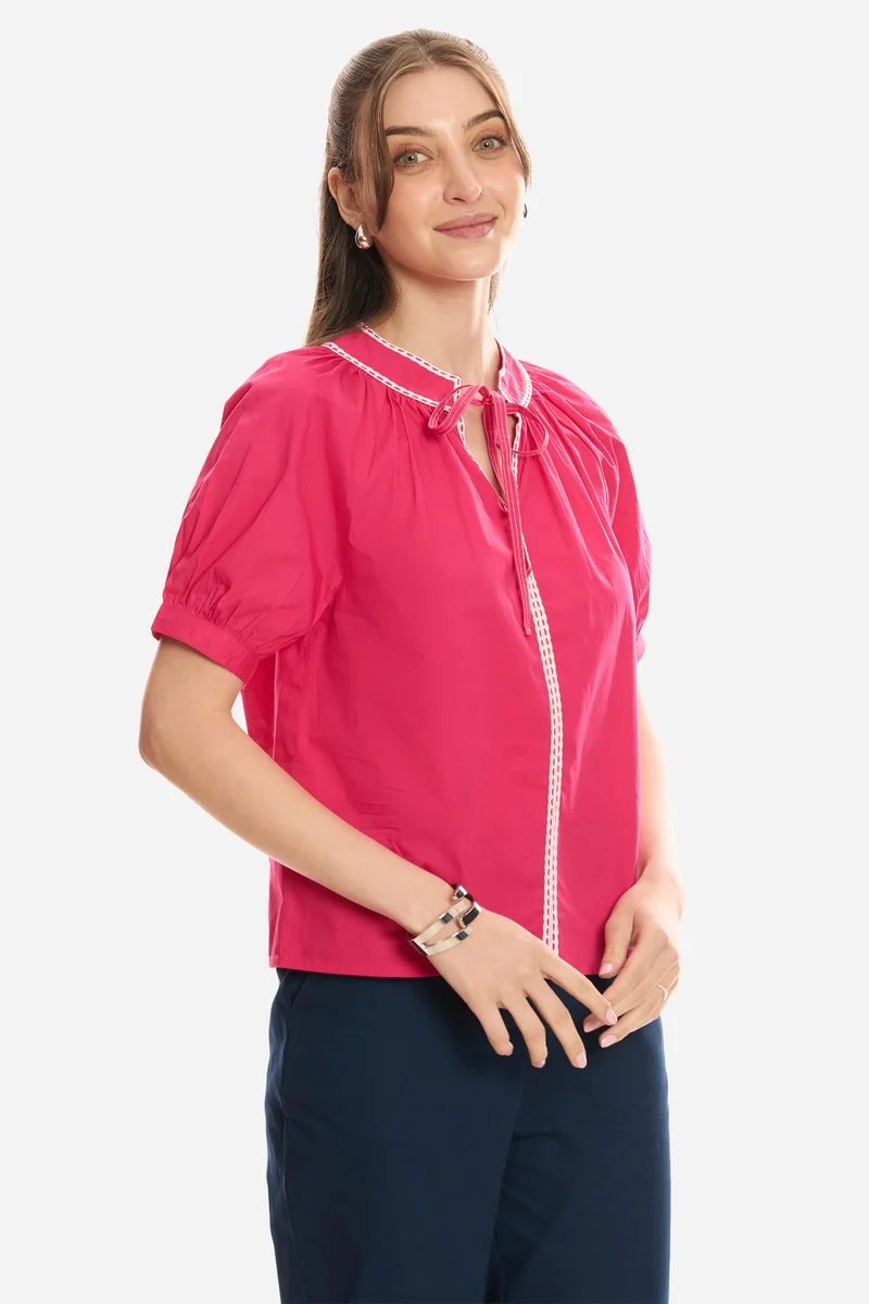 Elven|100% Cotton Puff Sleeve Tunic With Lace
