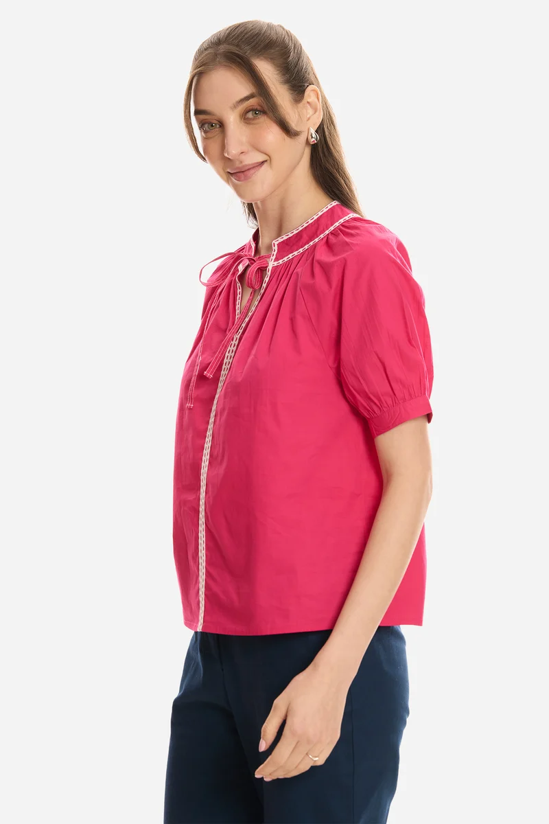 Elven|100% Cotton Puff Sleeve Tunic With Lace