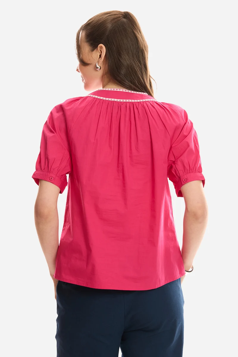 Elven|100% Cotton Puff Sleeve Tunic With Lace