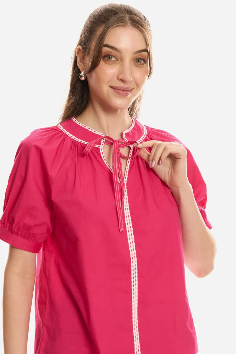Elven|100% Cotton Puff Sleeve Tunic With Lace