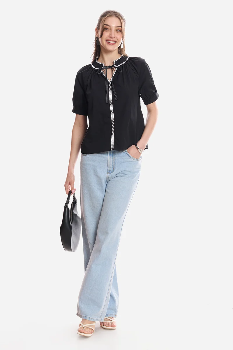 Elvie|100% Cotton Puff Sleeve Tunic With Lace