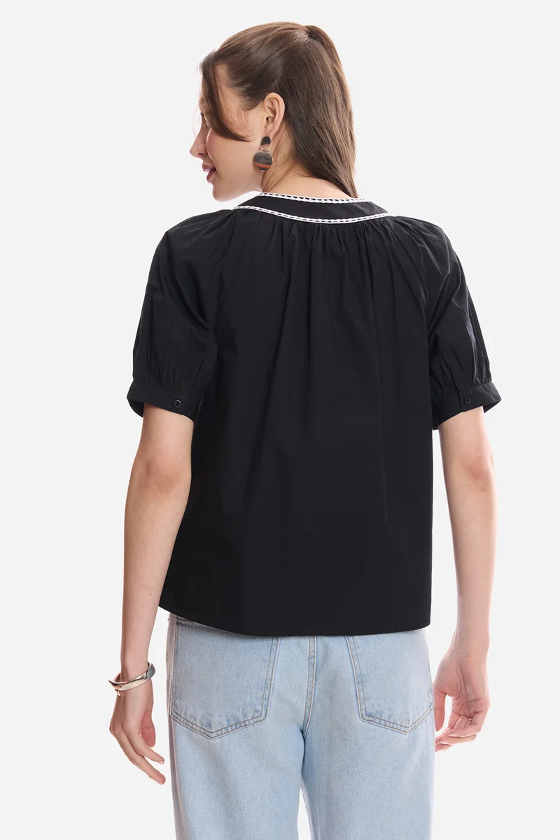 Elvie|100% Cotton Puff Sleeve Tunic With Lace