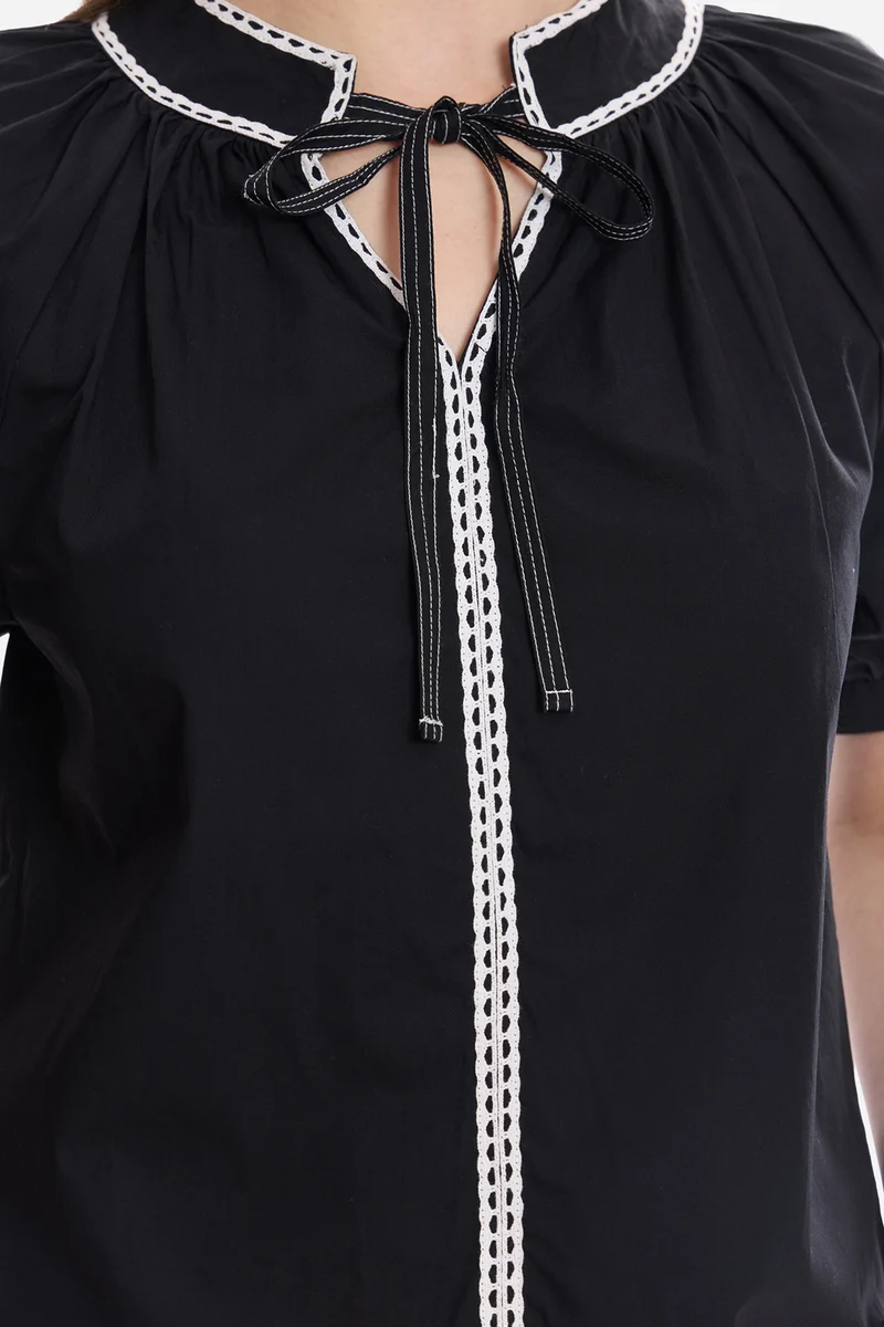 Elvie|100% Cotton Puff Sleeve Tunic With Lace
