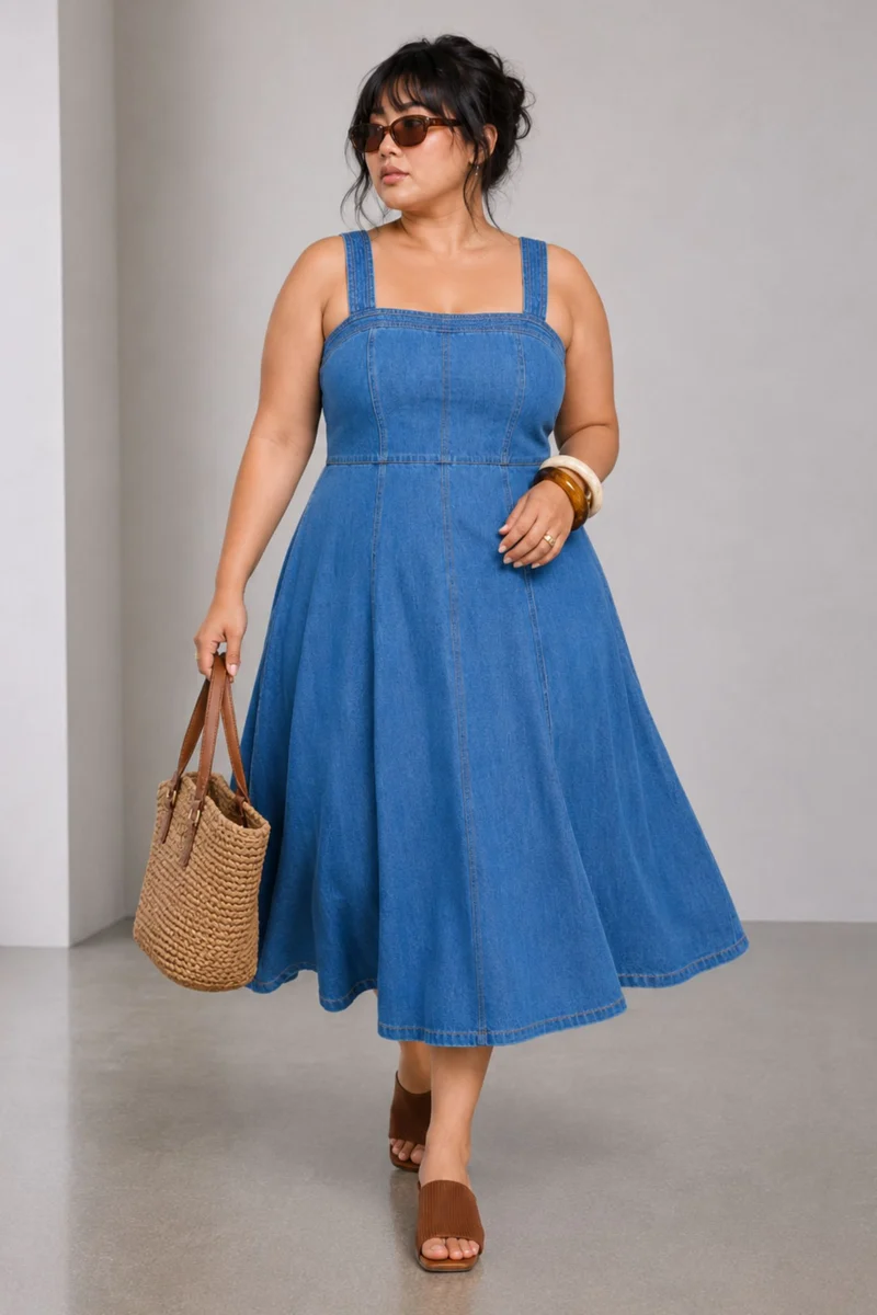 Viiel|Cotton Panelled Midi Dress