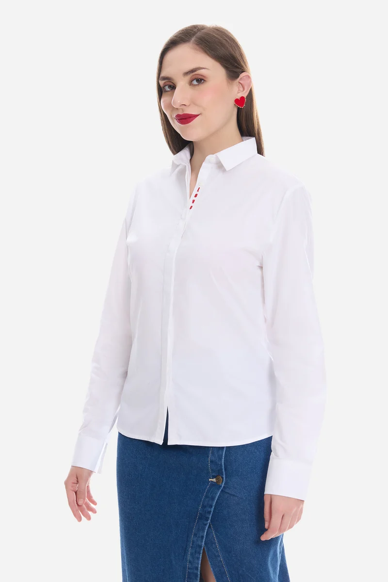 Zerra|100% Cotton Shirt With Placement Embroidery