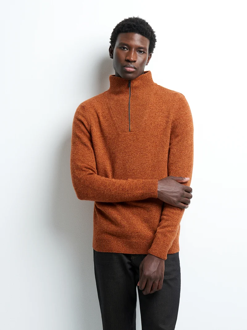 Pull col cheminée zippé laine d'agneau