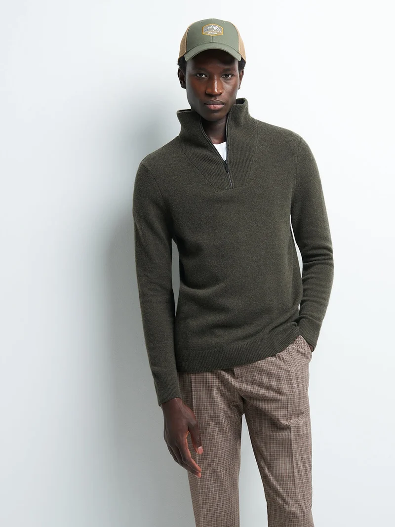 Pull col cheminée zippé laine d'agneau