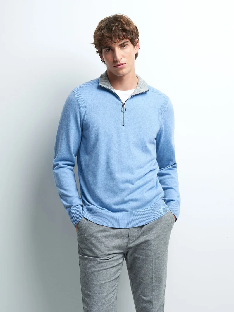 Pull col montant zippé coton cachemire