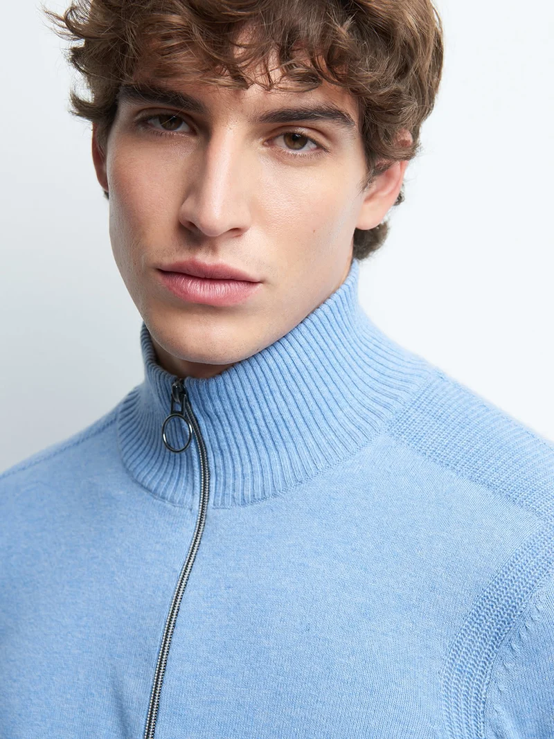 Pull col montant zippé coton cachemire