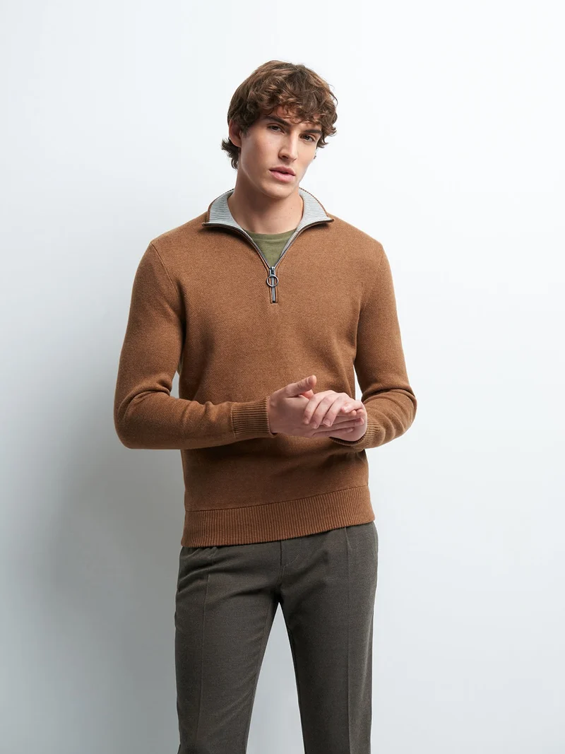 Pull col montant zippé coton cachemire
