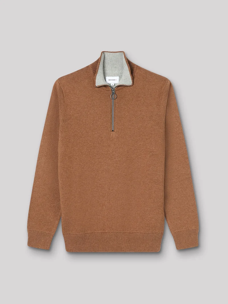 Pull col montant zippé coton cachemire
