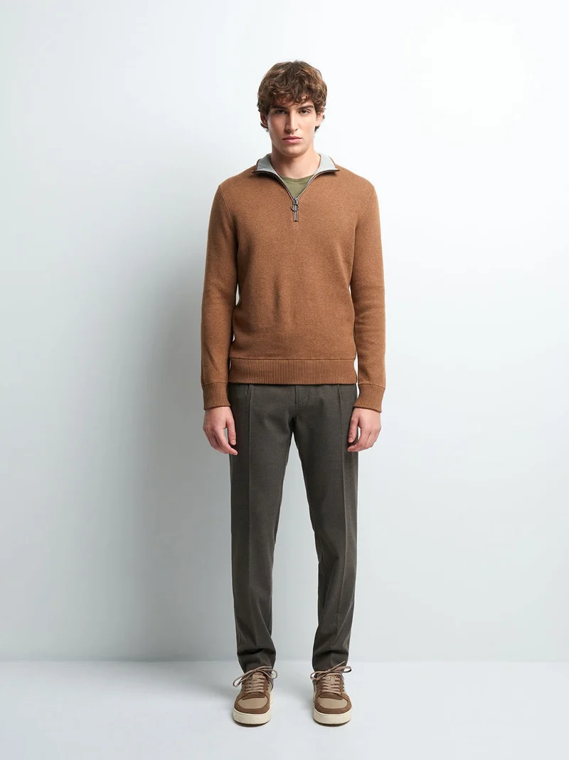 Pull col montant zippé coton cachemire