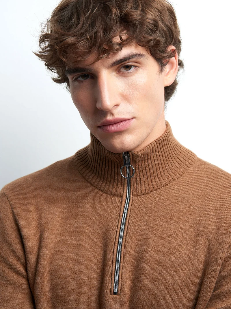 Pull col montant zippé coton cachemire