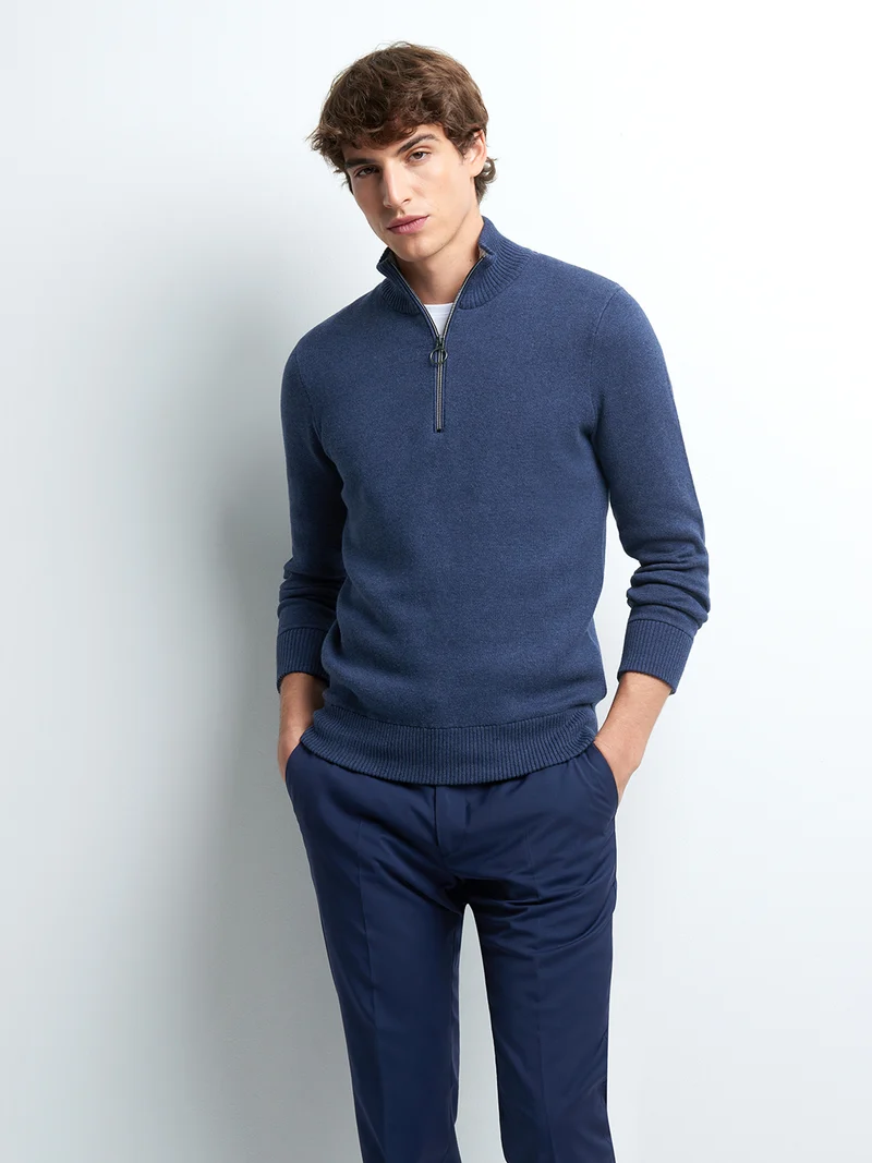 Pull col montant zippé coton cachemire
