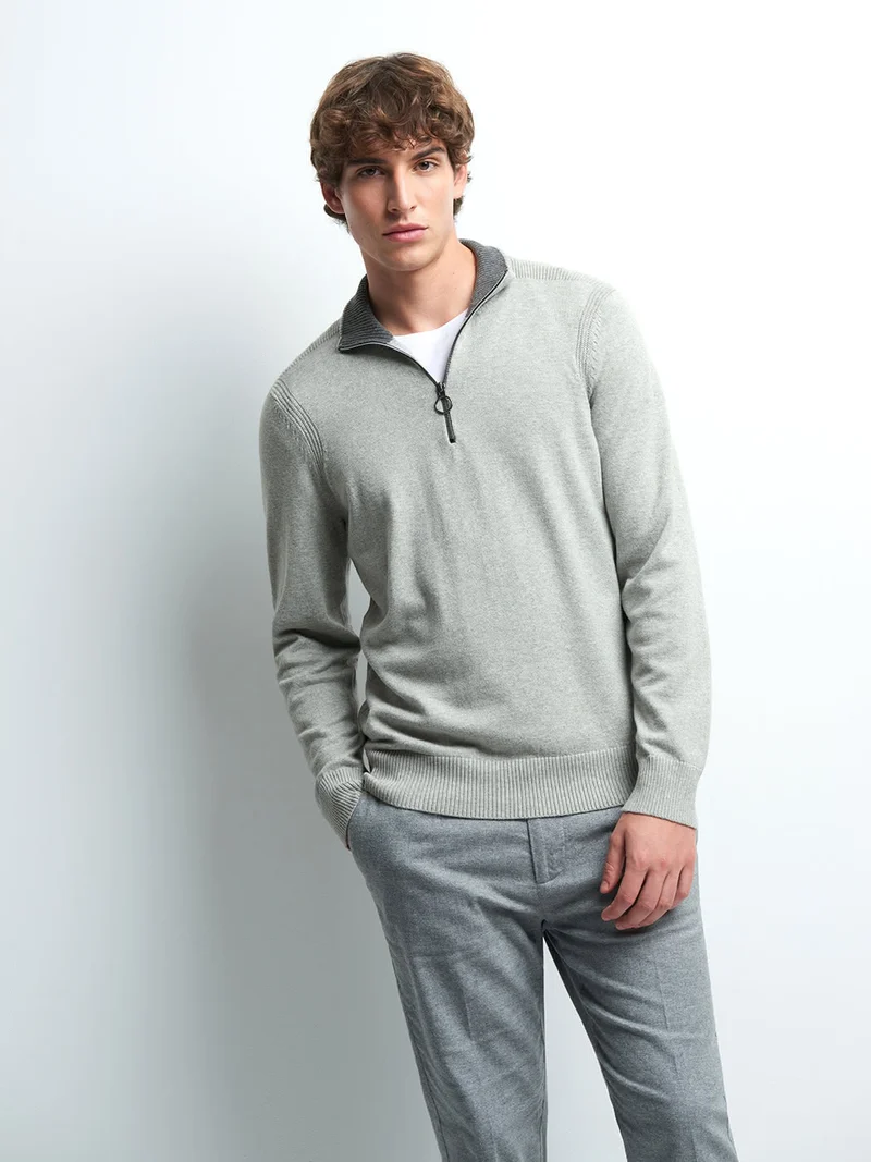 Pull col montant zippé coton cachemire