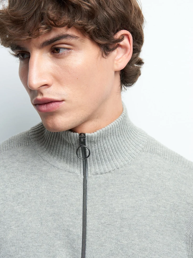 Pull col montant zippé coton cachemire