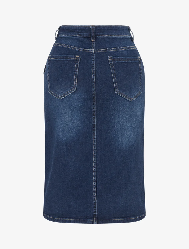 Jupe mi-longue en jean poches boutonnées - Bleu
