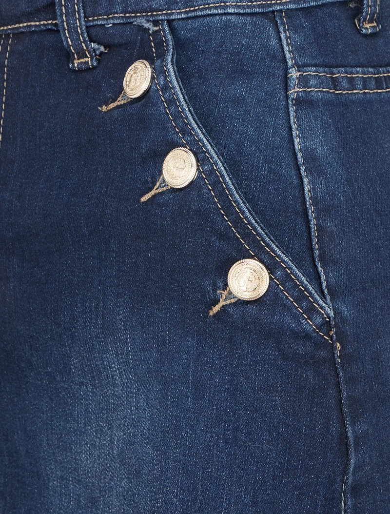 Jupe mi-longue en jean poches boutonnées - Bleu