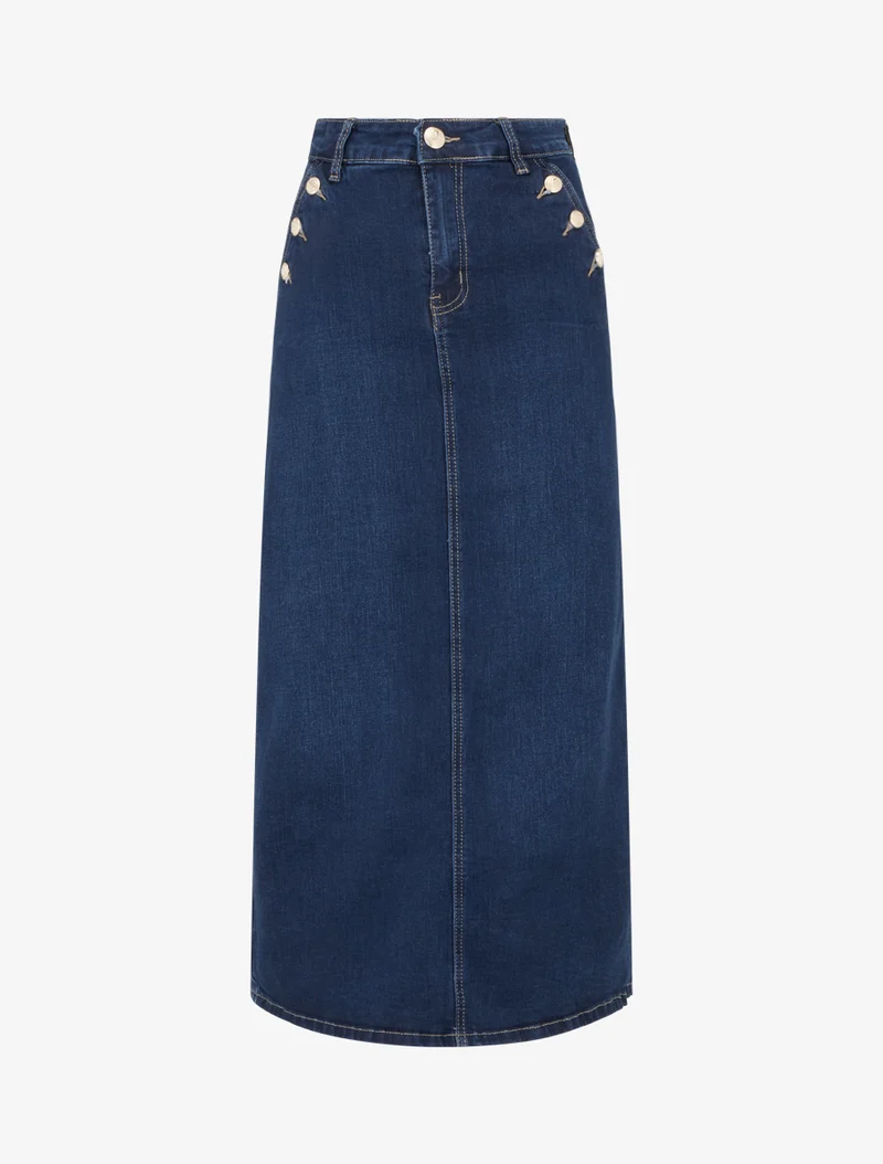 Jupe longue en jean poches boutonnées - Bleu