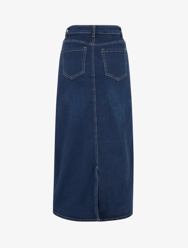 Jupe longue en jean poches boutonnées - Bleu