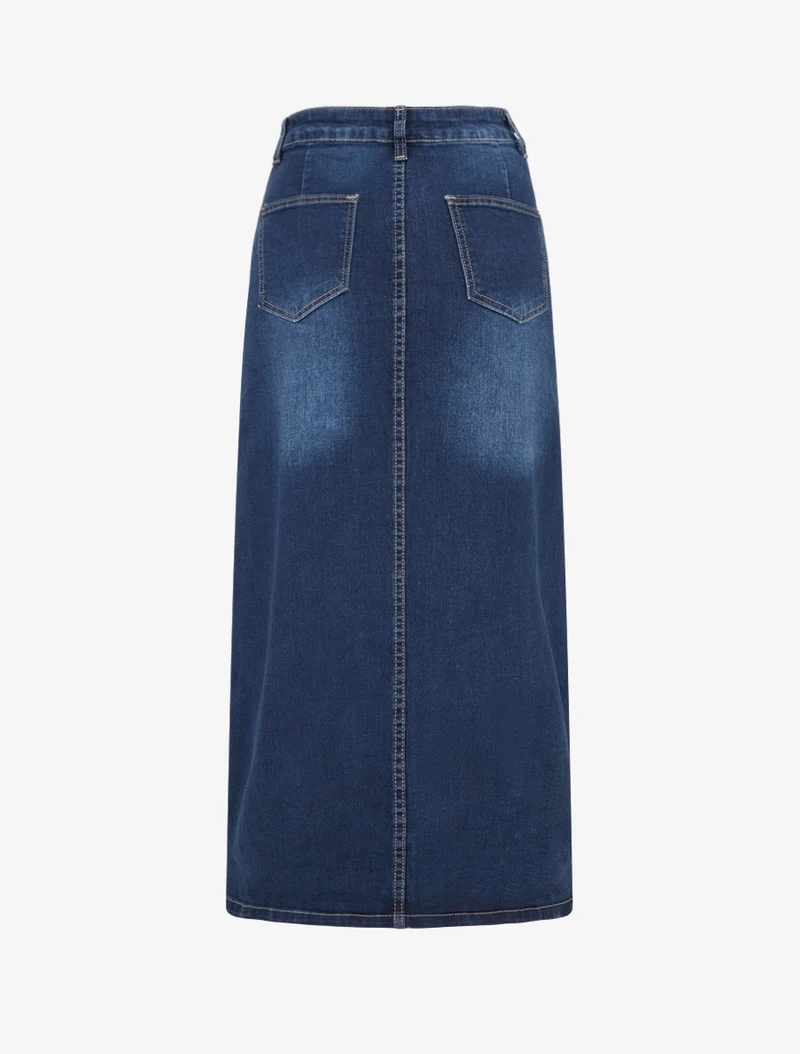 Jupe longue coupe droite en jean fendue - Bleu