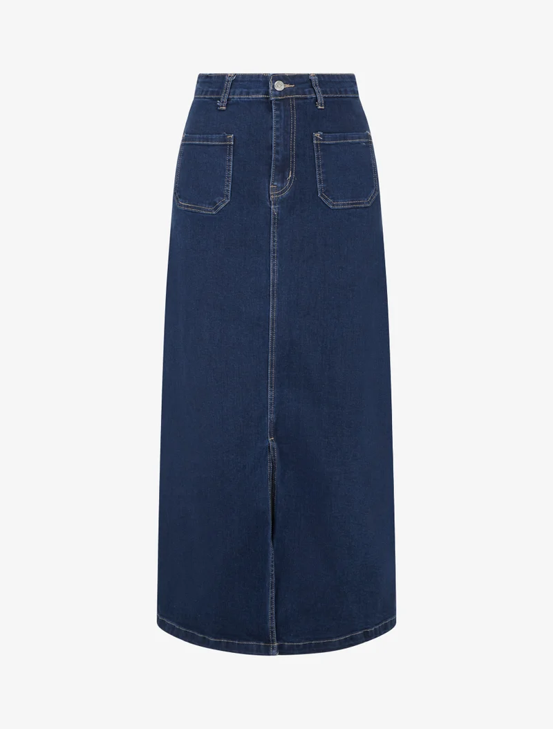 Jupe longue coupe droite en jean à 4 poches - Bleu