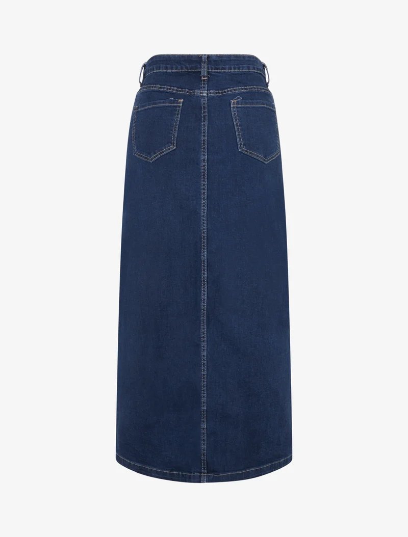 Jupe longue coupe droite en jean à 4 poches - Bleu