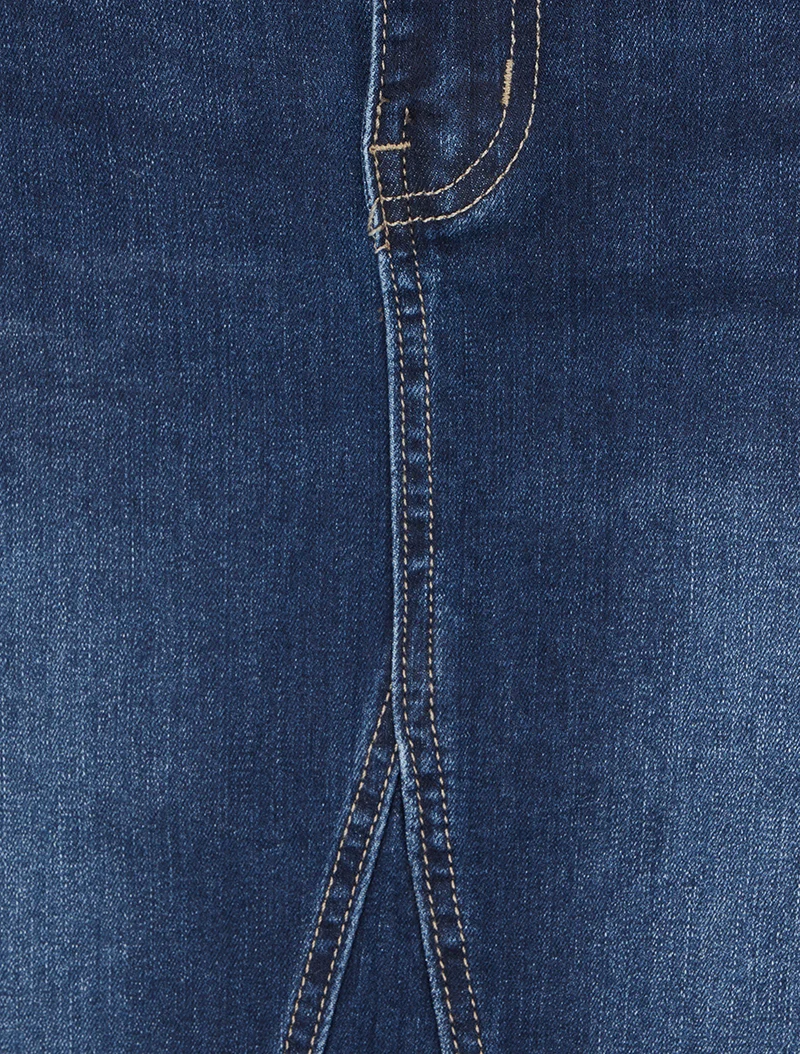 Jupe longue coupe droite en jean à coutures apparentes - Bleu
