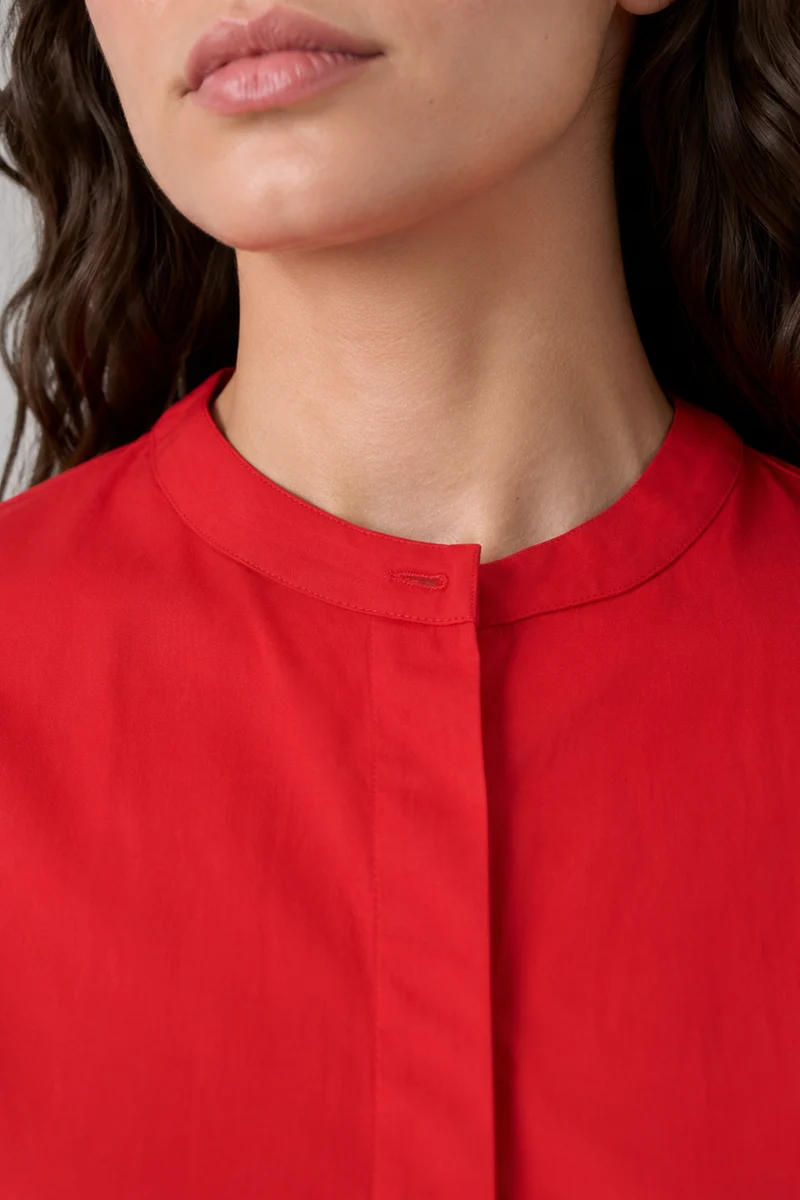 Navy|100% Cotton Split Cuff Round Neck Shirt
