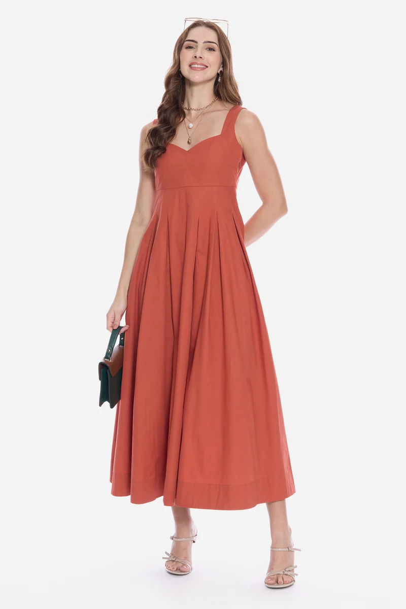 Rodel|100% Cotton Sweetheart Pleated Maxi