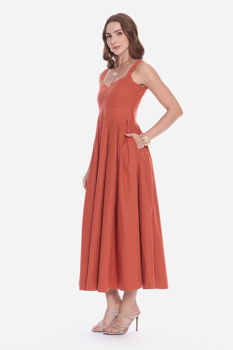Rodel|100% Cotton Sweetheart Pleated Maxi