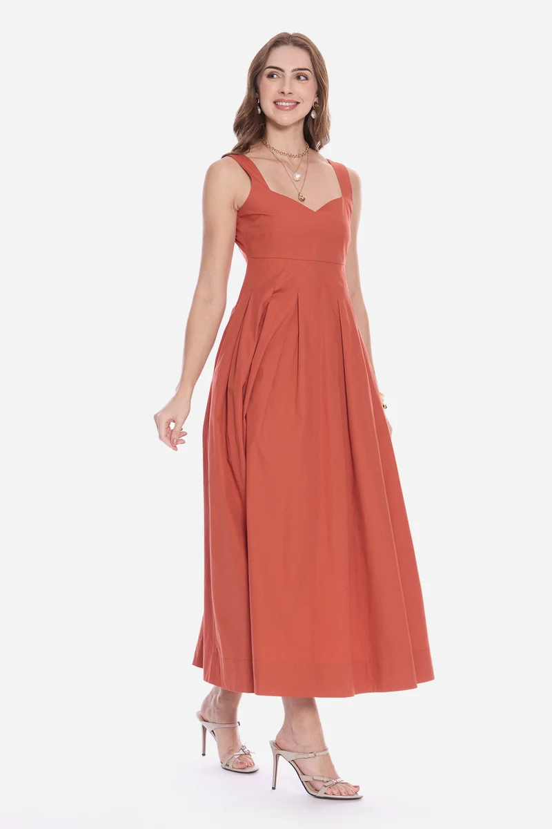 Rodel|100% Cotton Sweetheart Pleated Maxi