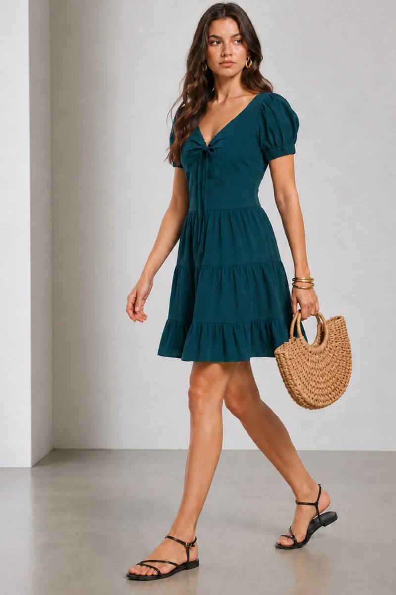 Ronla|100% Cotton Sweetheart Tiered Mini Dress