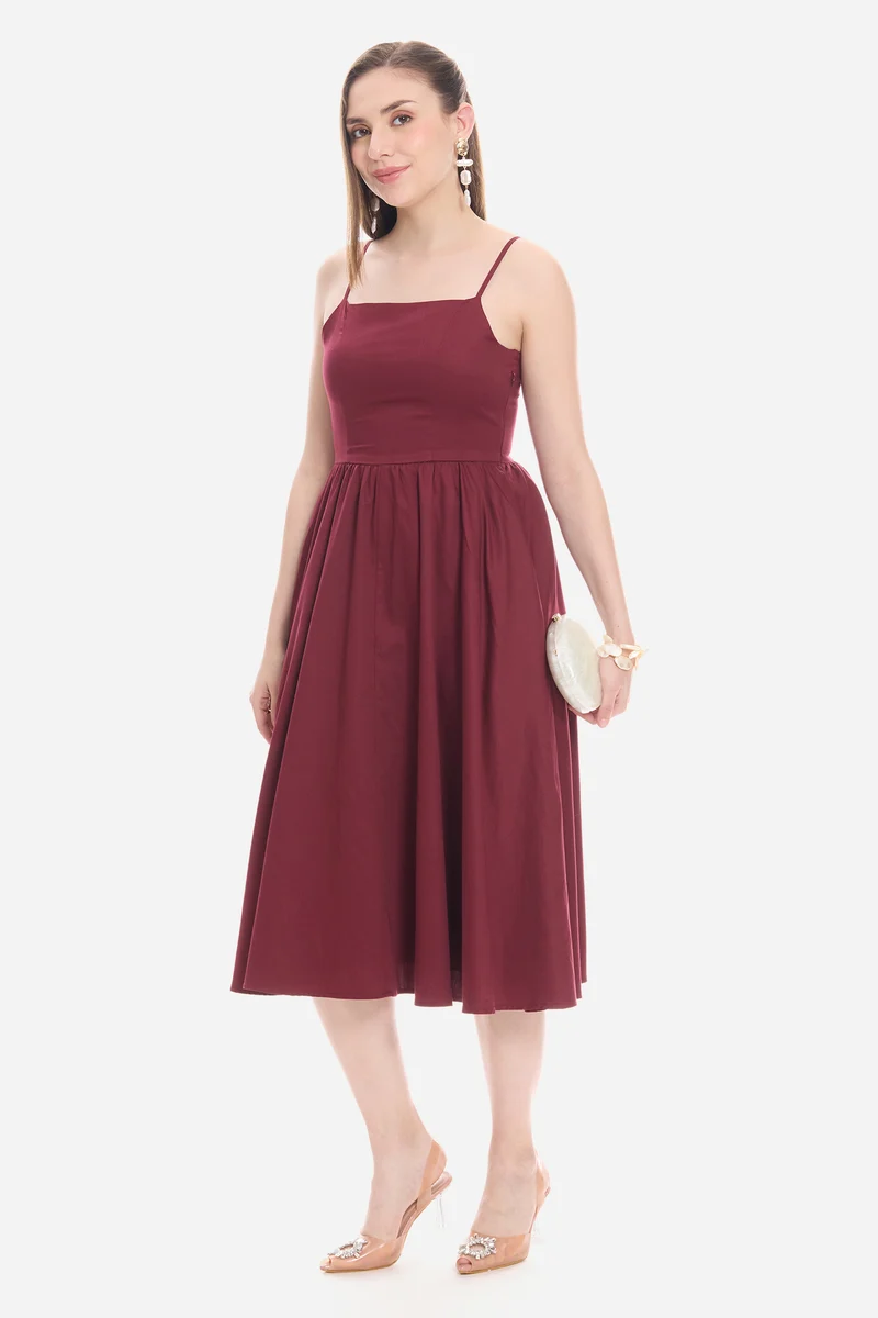 Oley|100% Cotton Strappy Fit & Flare Dress