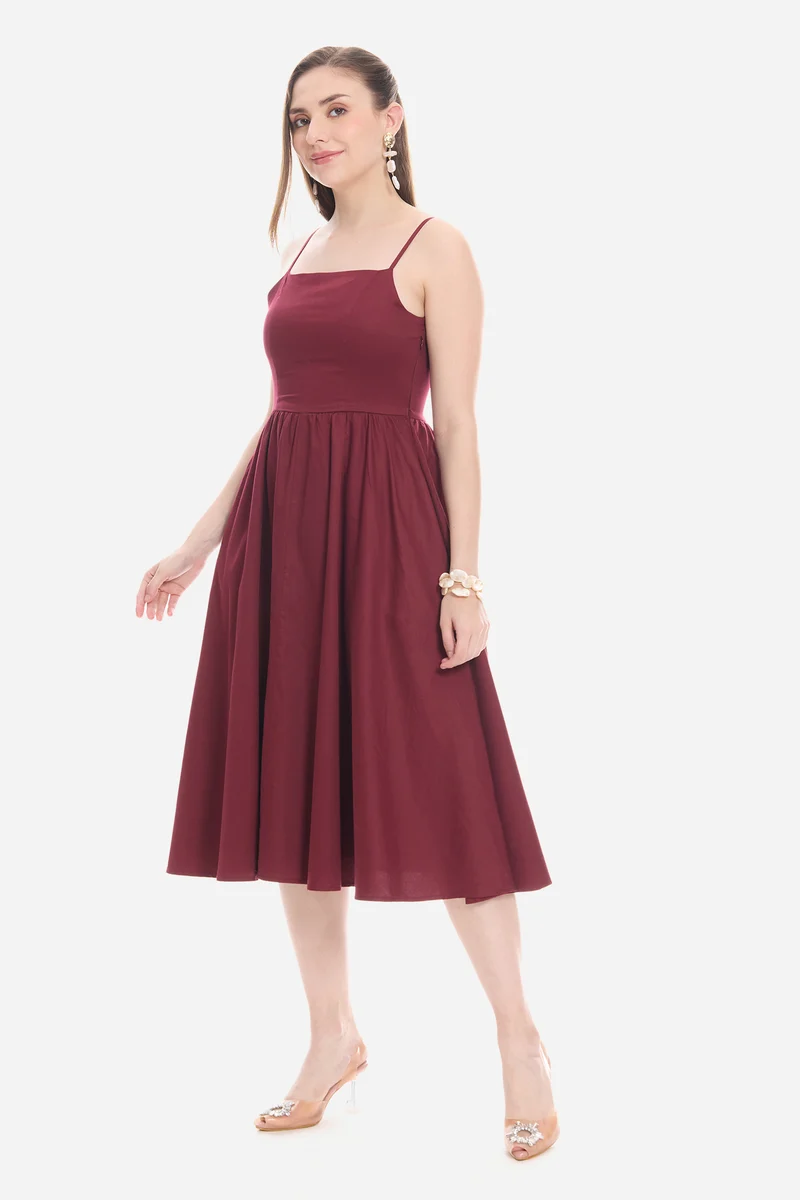 Oley|100% Cotton Strappy Fit & Flare Dress