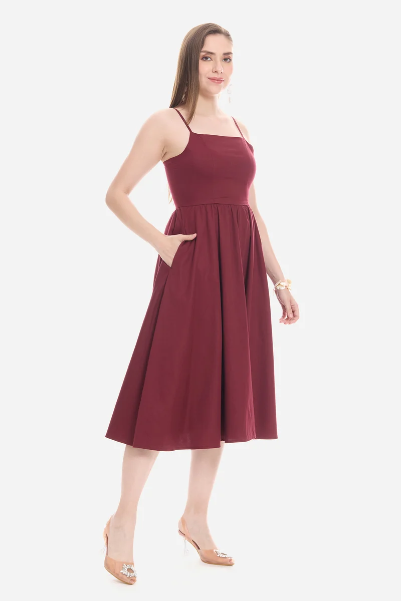 Oley|100% Cotton Strappy Fit & Flare Dress