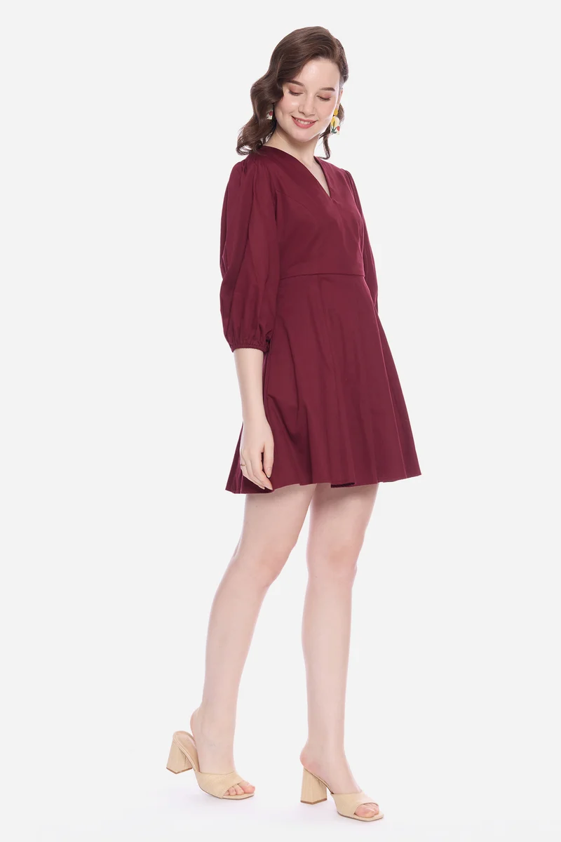 Naana|100% Cotton V-Neckline Mini Dress