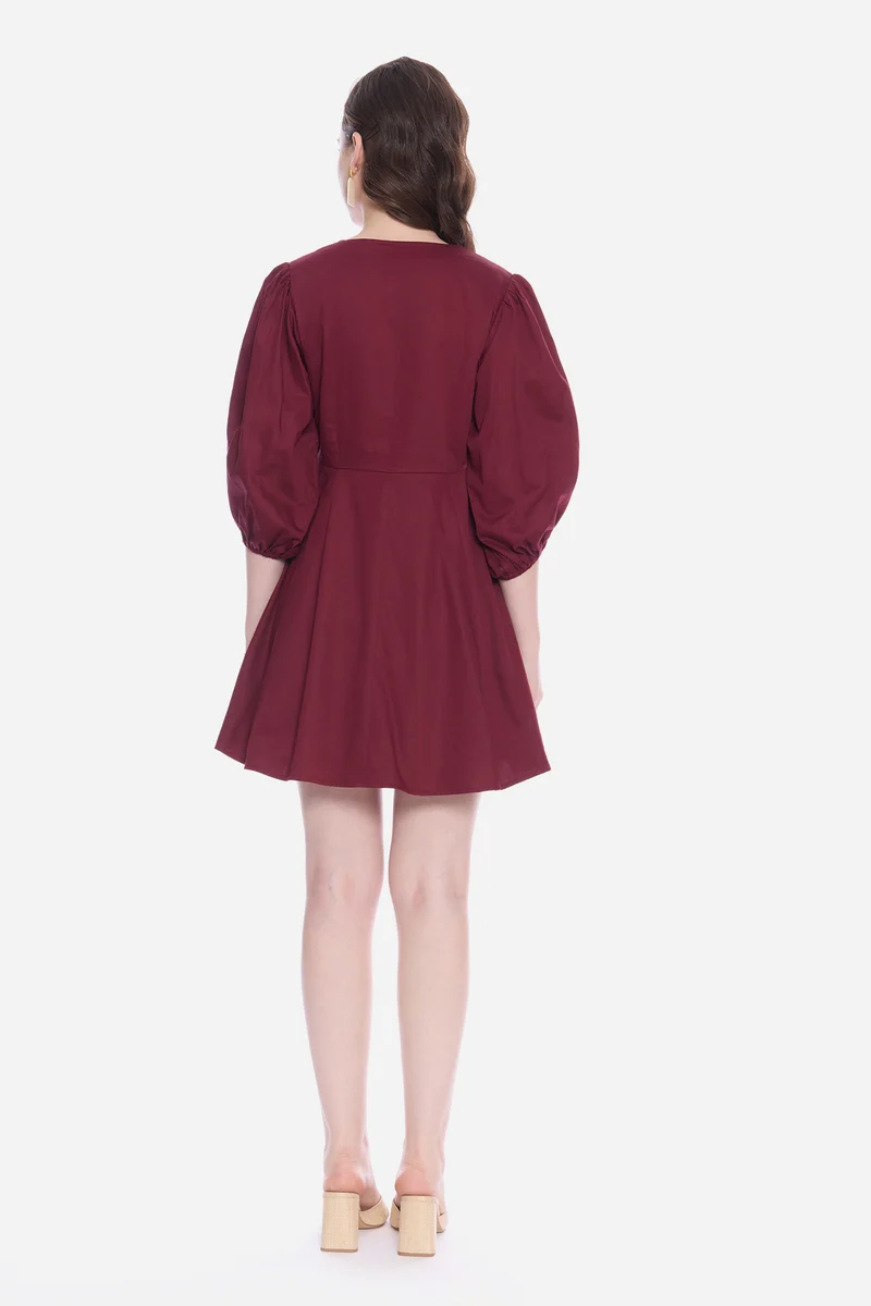 Naana|100% Cotton V-Neckline Mini Dress