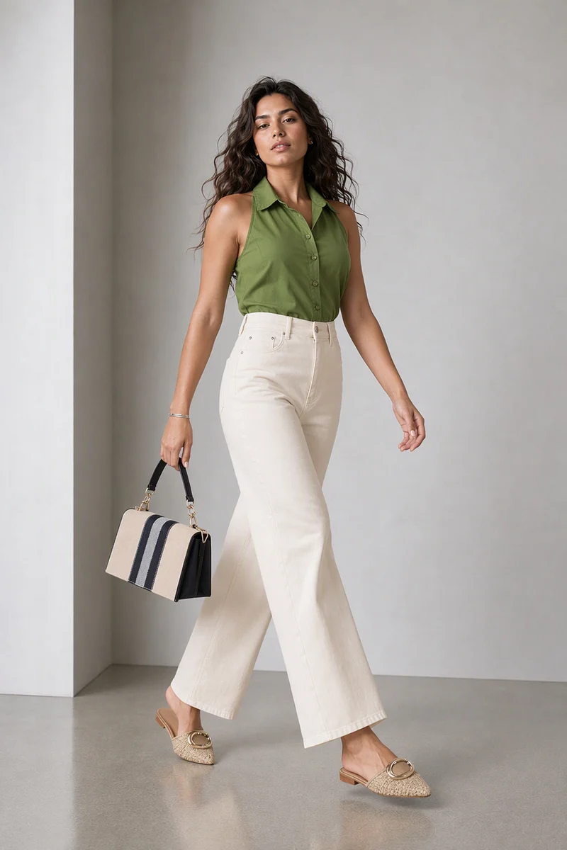 Nasna|100% Cotton Collared Halter Neck Peplum Top