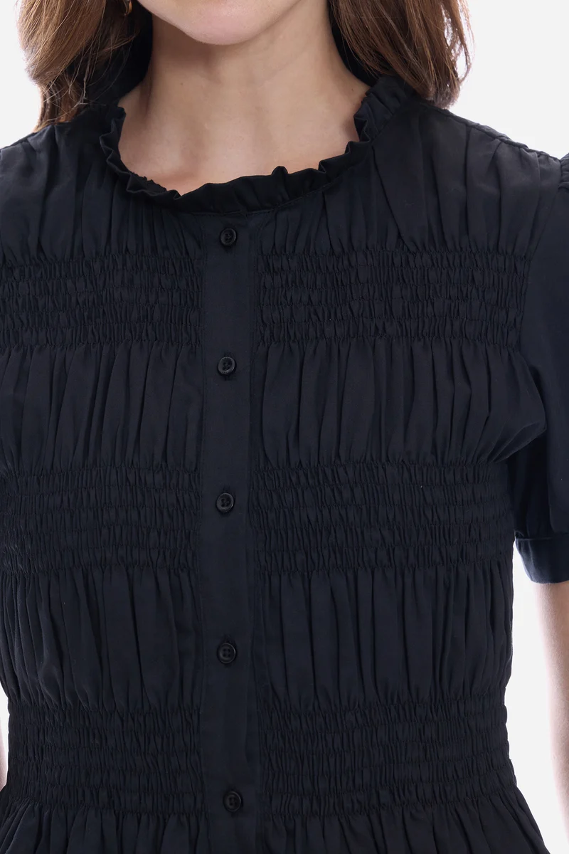 Narie|100% Cotton Smocked Fitted Peplum Top