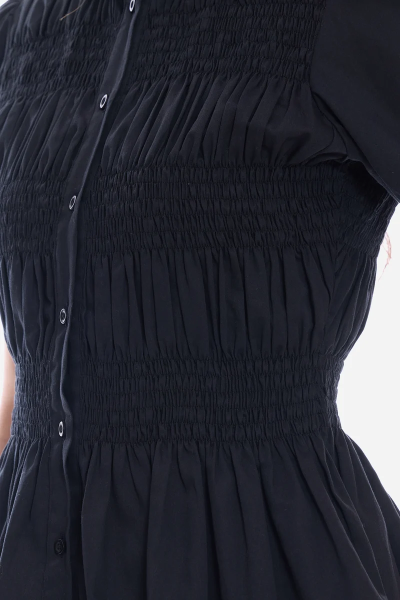 Narie|100% Cotton Smocked Fitted Peplum Top