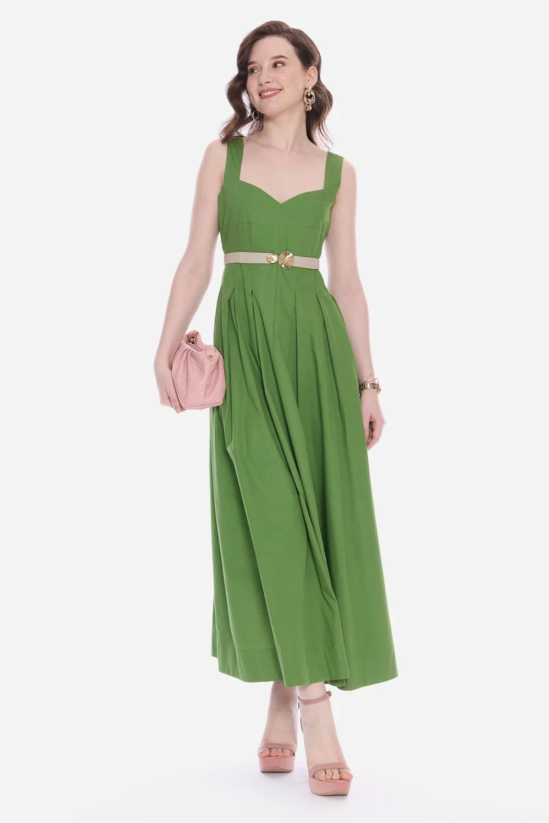 Roay|100% Cotton Sweetheart Pleated Maxi