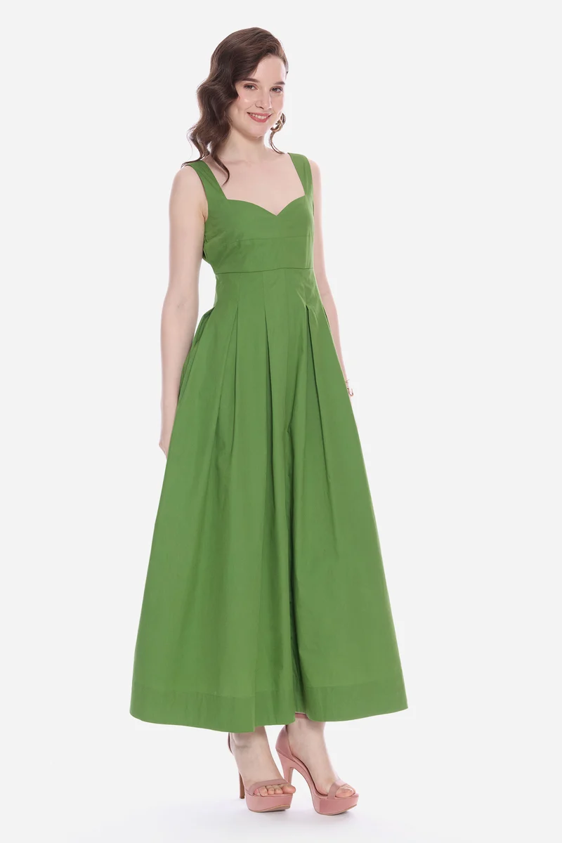 Roay|100% Cotton Sweetheart Pleated Maxi