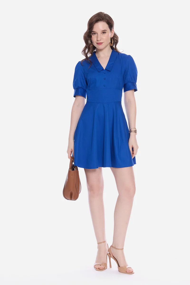Rona|100% Cotton Collared Puff Sleeve Mini