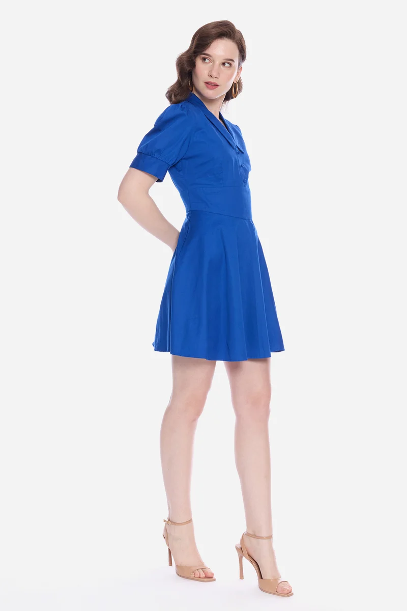 Rona|100% Cotton Collared Puff Sleeve Mini