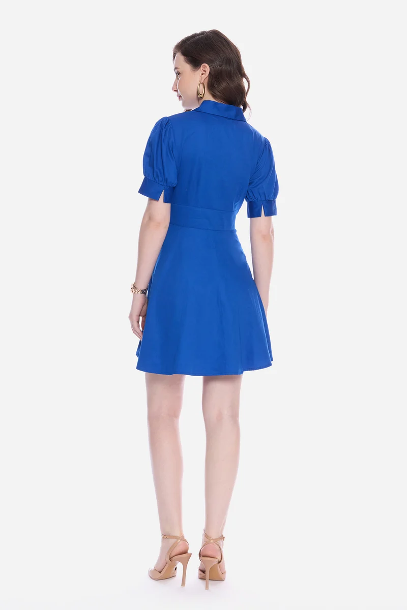 Rona|100% Cotton Collared Puff Sleeve Mini