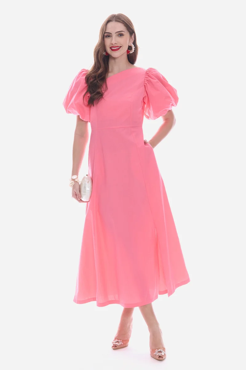 Roden|100% Cotton Asymmetric Neck Maxi Dress