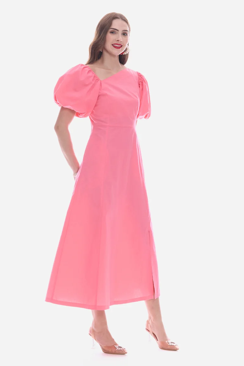 Roden|100% Cotton Asymmetric Neck Maxi Dress
