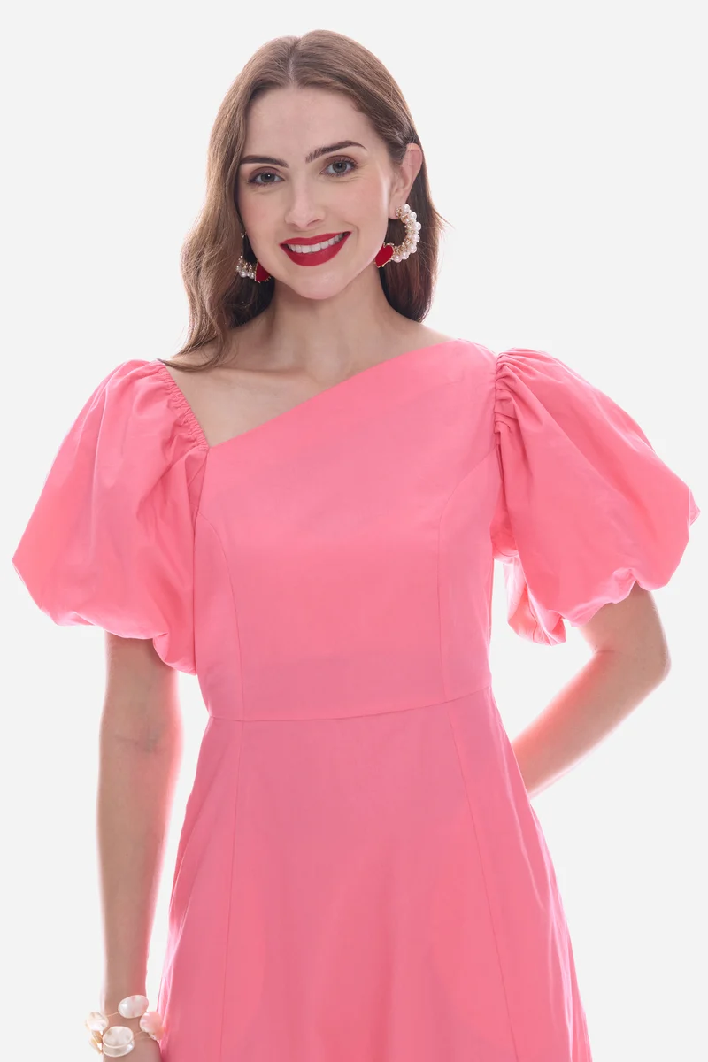 Roden|100% Cotton Asymmetric Neck Maxi Dress