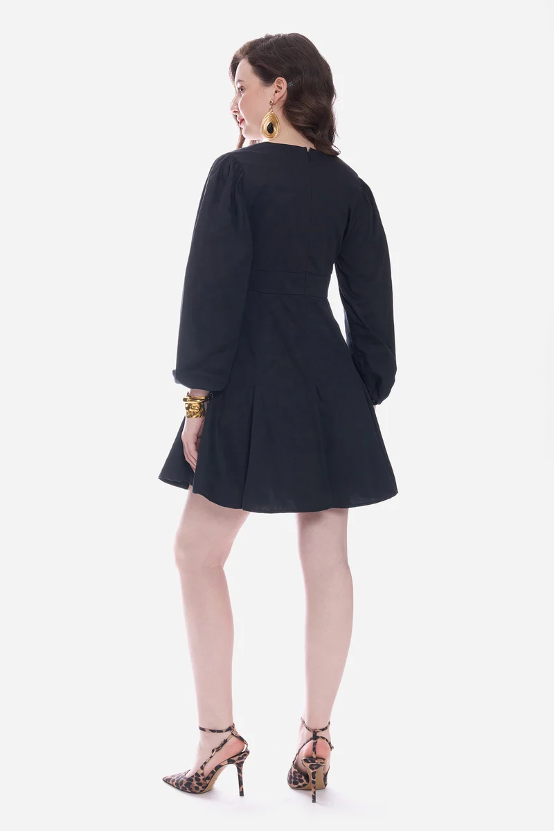 Romah|100% Cotton Godet Mini Dress With Puff